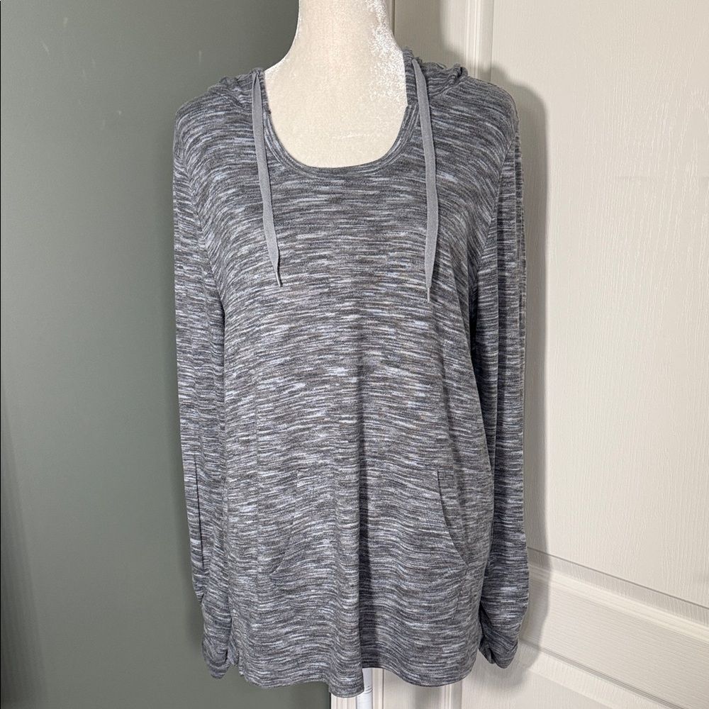 Vintage America Lightweight Hooded Knit Top Gray Marled Long Sleeve Size L